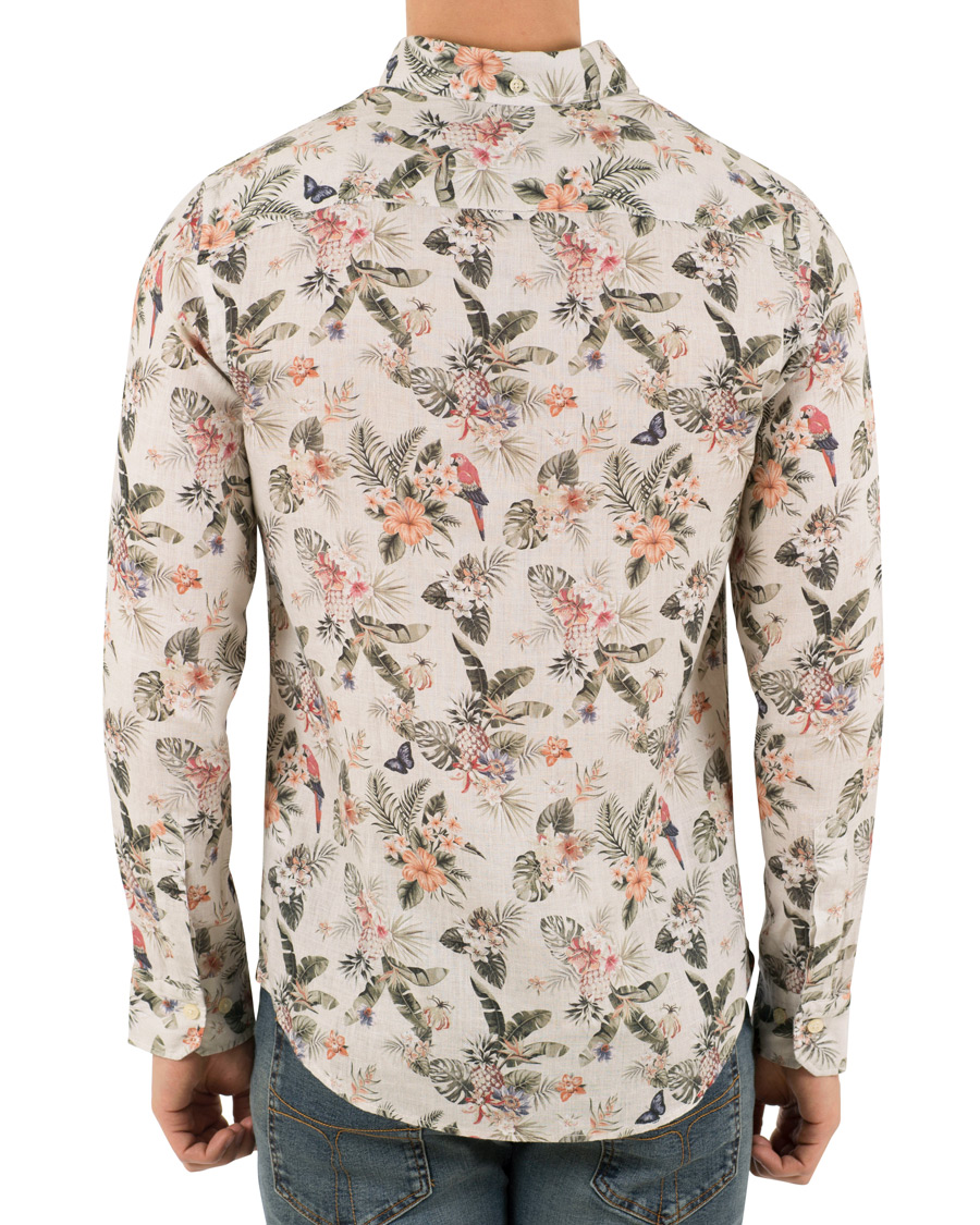 Herre | Skjorter | Morris | Bennet Linen Printed Flower Shirt White