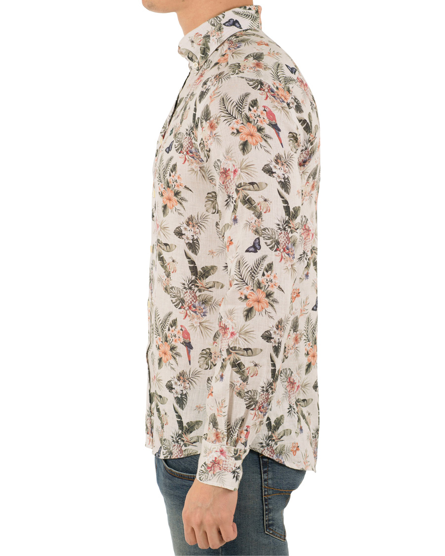 Herre | Skjorter | Morris | Bennet Linen Printed Flower Shirt White