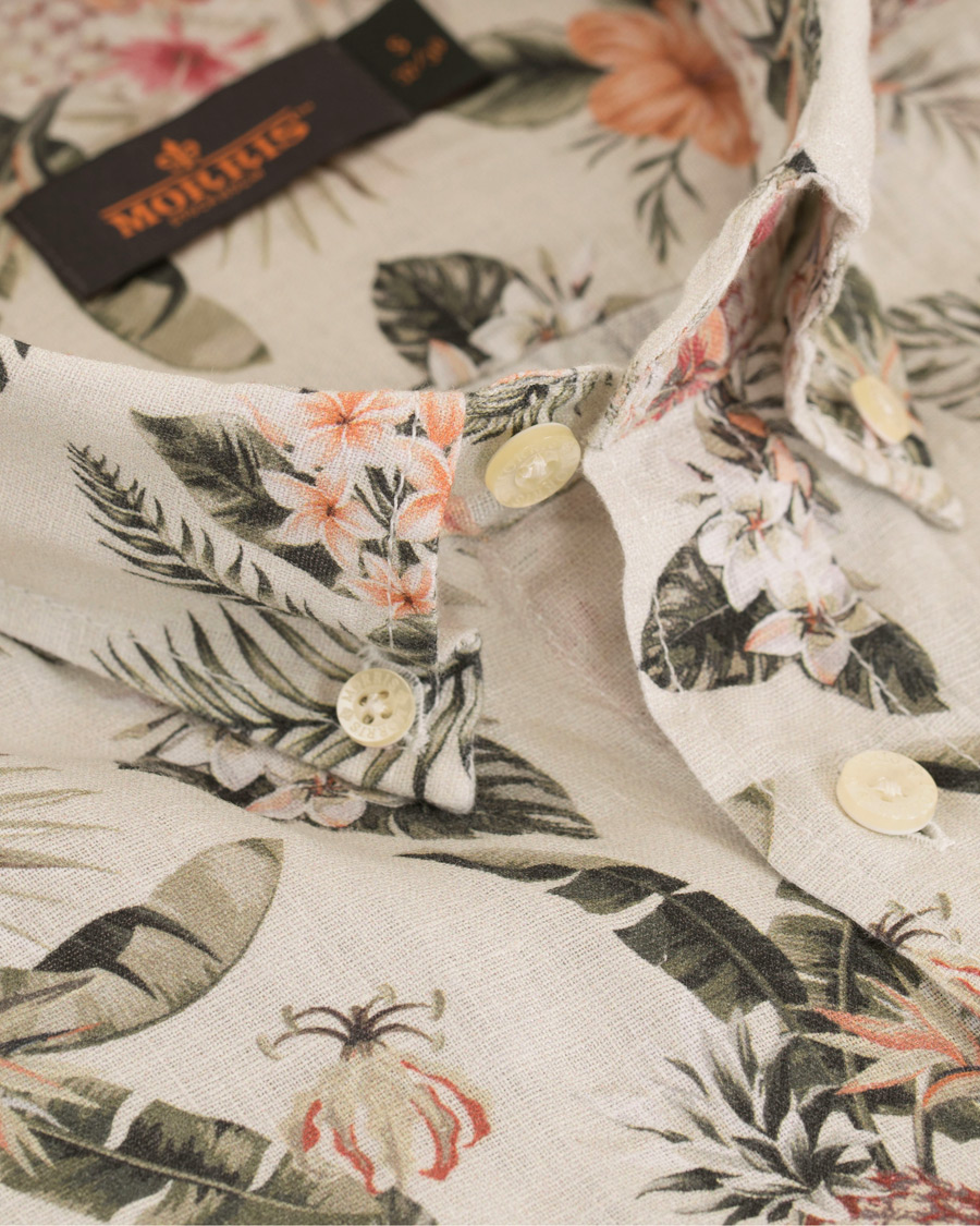 Herre | Skjorter | Morris | Bennet Linen Printed Flower Shirt White