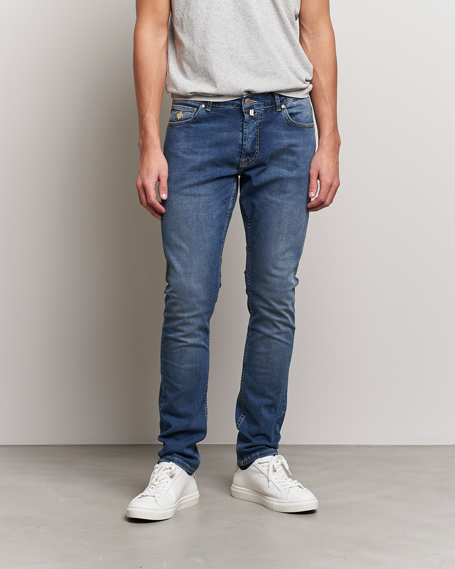 Herre | Blå jeans | Morris | Steve Satin Stretch Jeans Semi Dark Wash