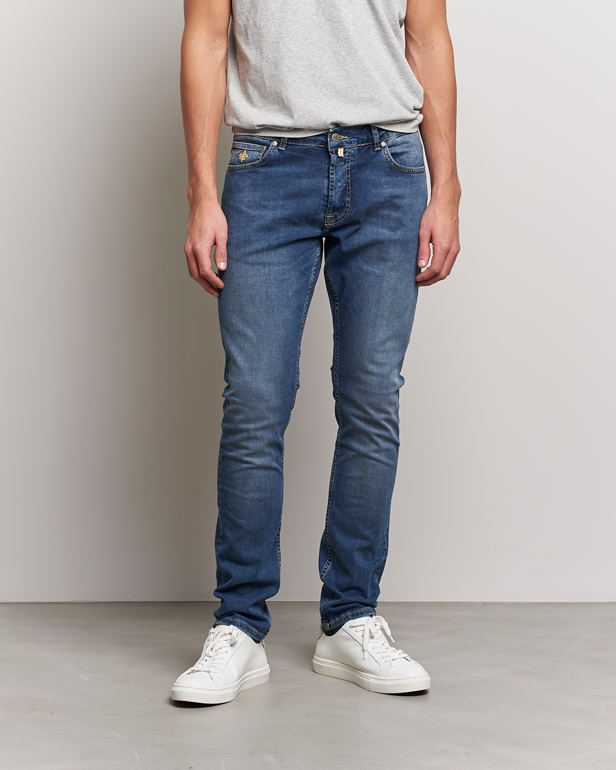 Herr | Blå jeans | Morris | Steve Satin Stretch Jeans Semi Dark Wash