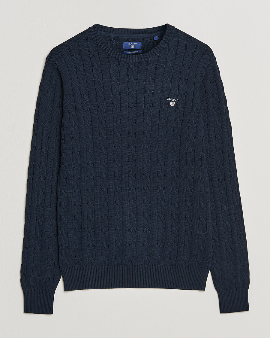 Herre | Trøjer | GANT | Cotton Cable Crew Neck Pullover Evening Blue