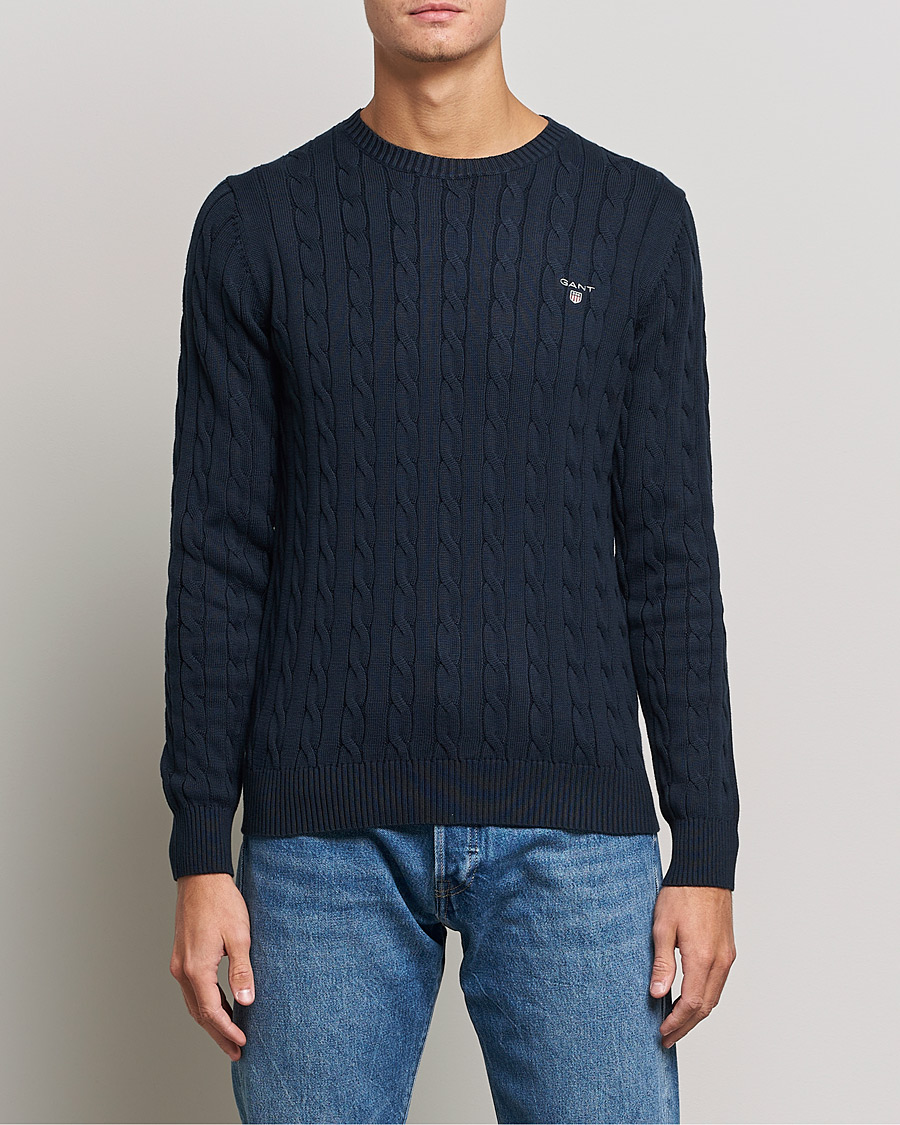 Herre | Trøjer | GANT | Cotton Cable Crew Neck Pullover Evening Blue