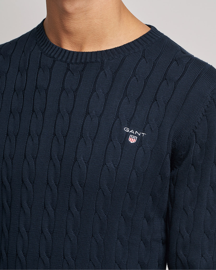 Herre | Trøjer | GANT | Cotton Cable Crew Neck Pullover Evening Blue