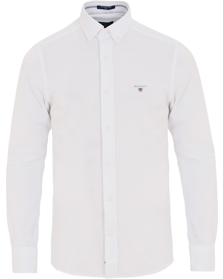 Herre | Skjorter | GANT | Slim Fit Tech Prep Pique Shirt White
