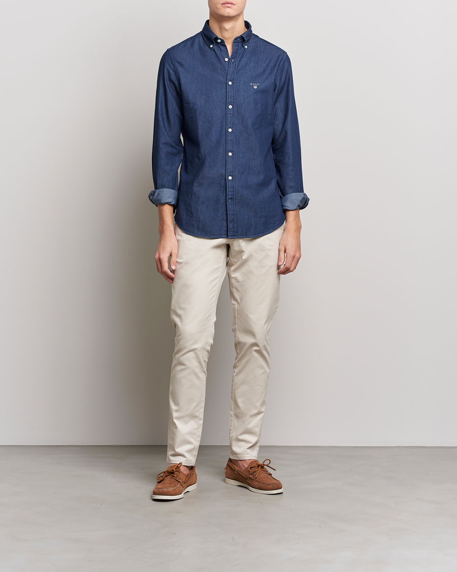 Herre | Skjorter | GANT | Slim Fit Denim Shirt Dark Indigo