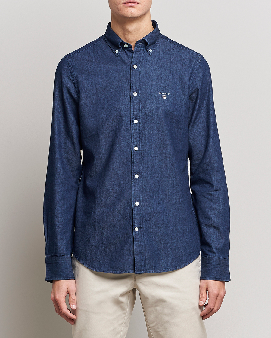 Herre | Skjorter | GANT | Slim Fit Denim Shirt Dark Indigo
