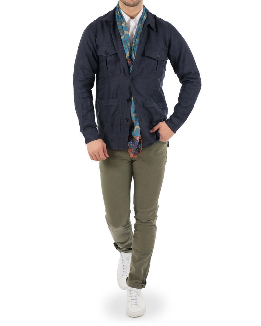 Herre | Skjorter | Drake's | Linen Safari Schacket Navy
