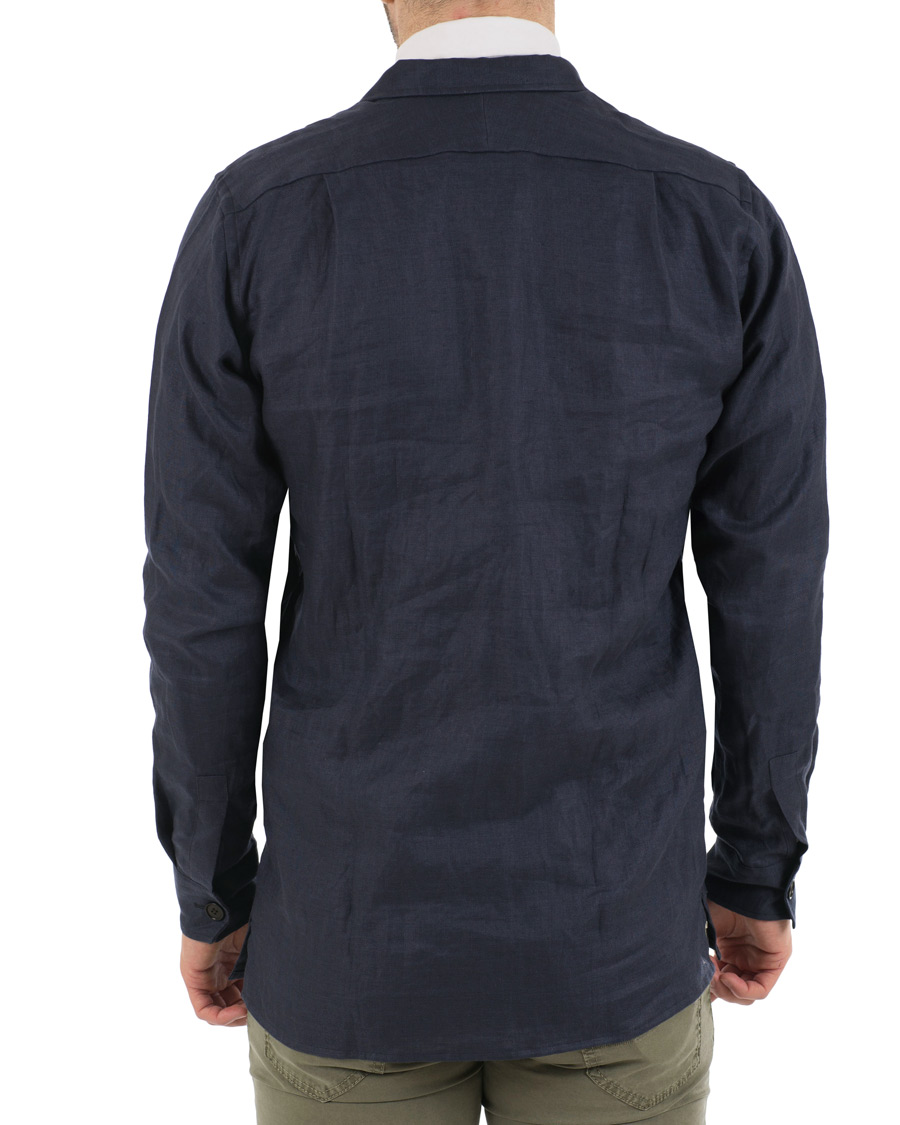 Herre | Skjorter | Drake's | Linen Safari Schacket Navy