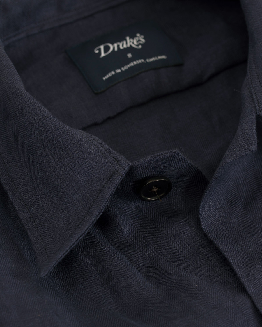 Herre | Skjorter | Drake's | Linen Safari Schacket Navy
