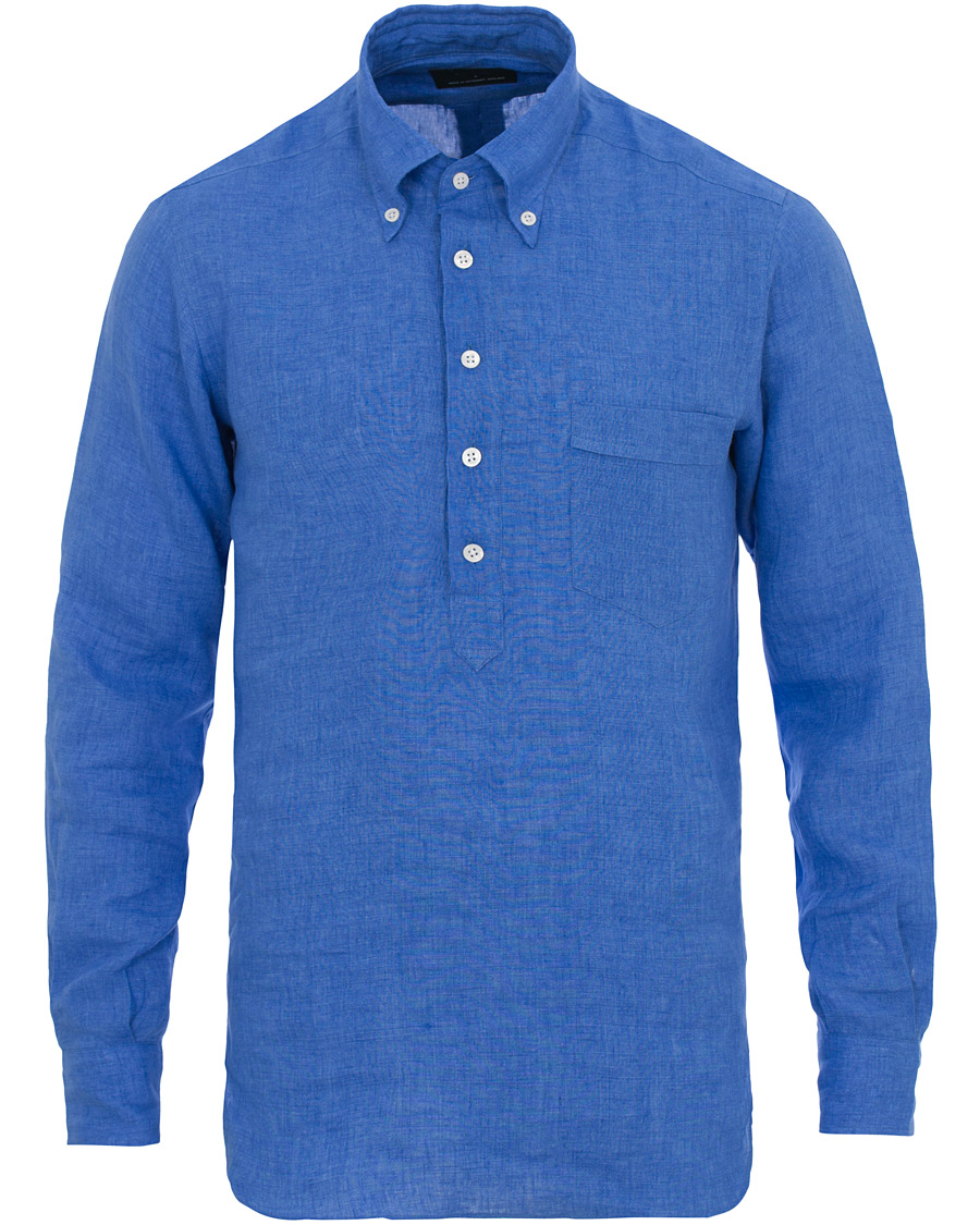 Herre | Skjorter | Drake's | Regular Fit Linen Popover Shirt Blue