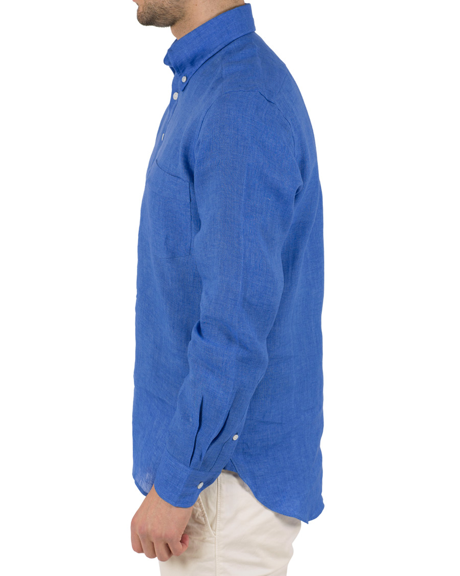 Herre | Skjorter | Drake's | Regular Fit Linen Popover Shirt Blue