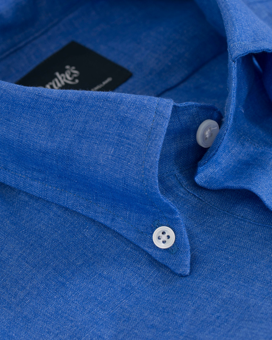 Herre | Skjorter | Drake's | Regular Fit Linen Popover Shirt Blue