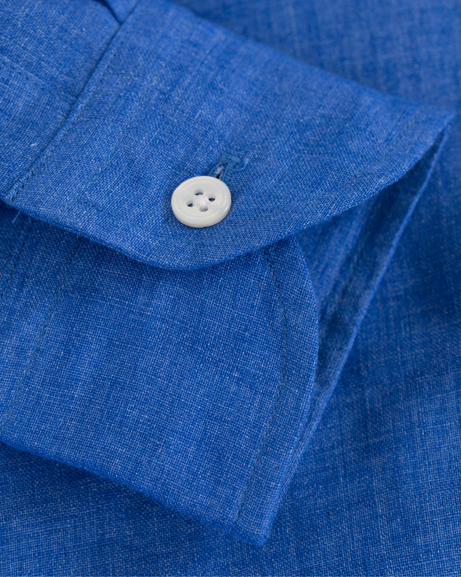 Herre | Skjorter | Drake's | Regular Fit Linen Popover Shirt Blue