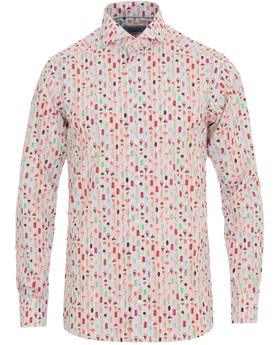 Herre | Skjorter | Eton | Slim Fit Poplin Printed Ice Cream Shirt Pink/Red
