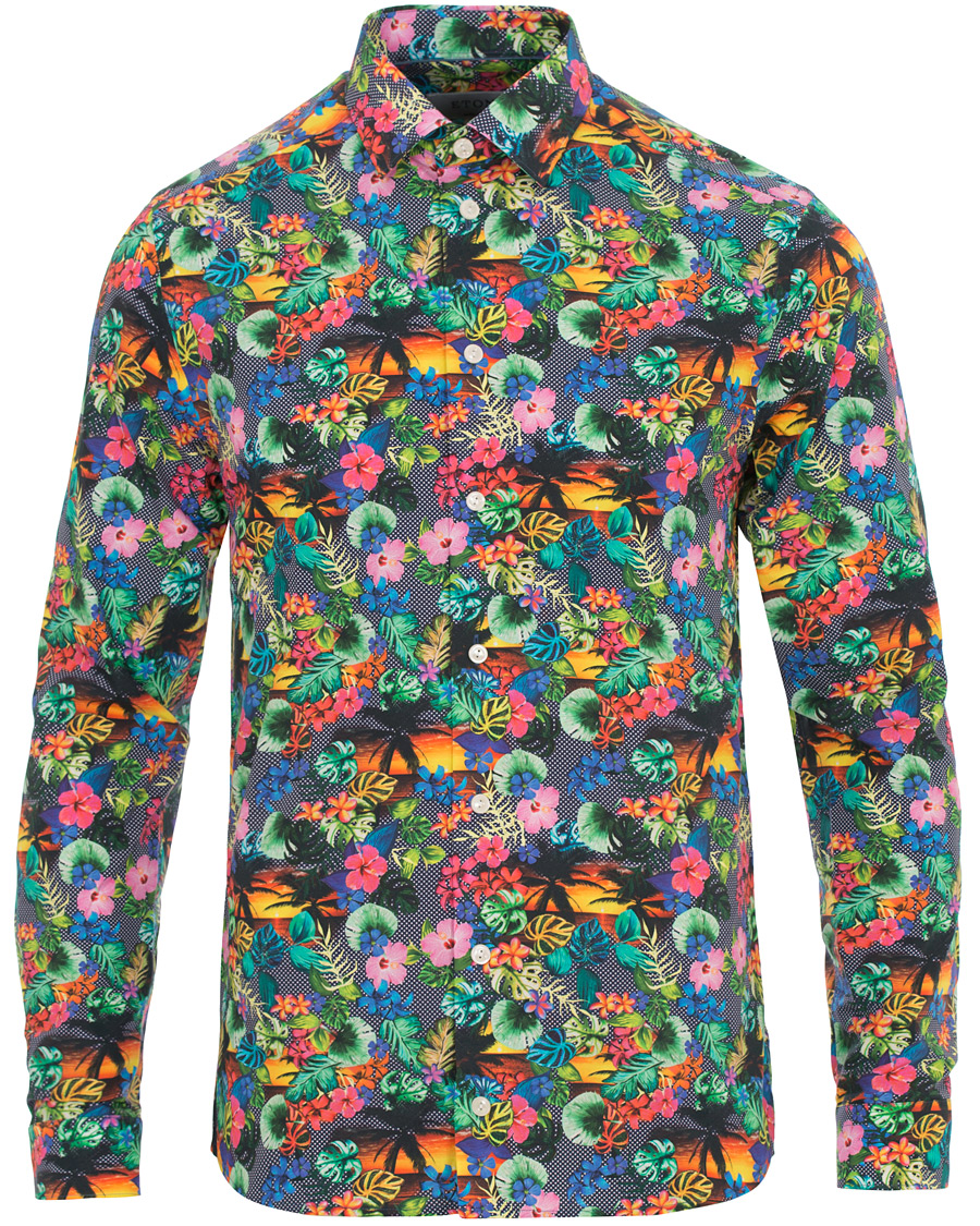 Herre | Skjorter | Eton | Super Slim Fit Printed Leafs Shirt Blue