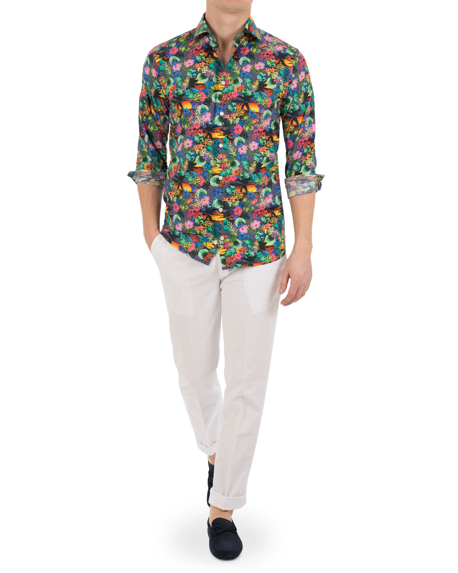 Herre | Skjorter | Eton | Super Slim Fit Printed Leafs Shirt Blue