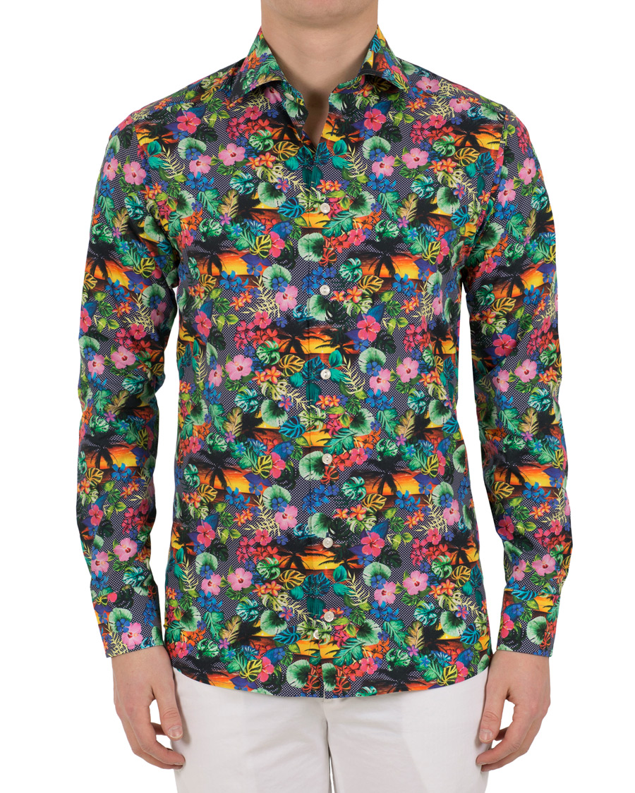 Herre | Skjorter | Eton | Super Slim Fit Printed Leafs Shirt Blue