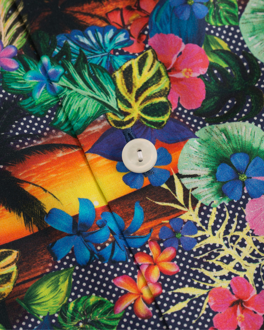 Herre | Skjorter | Eton | Super Slim Fit Printed Leafs Shirt Blue