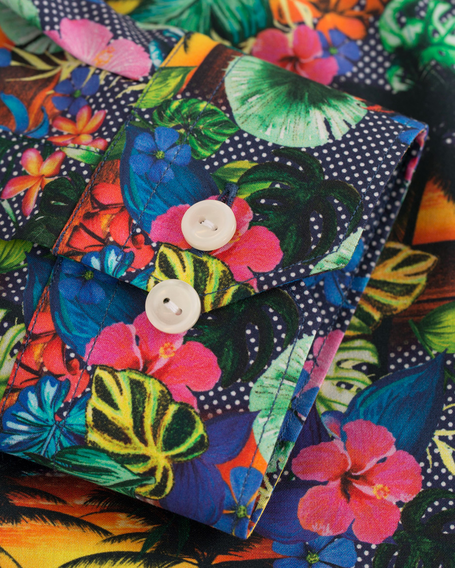 Herre | Skjorter | Eton | Super Slim Fit Printed Leafs Shirt Blue