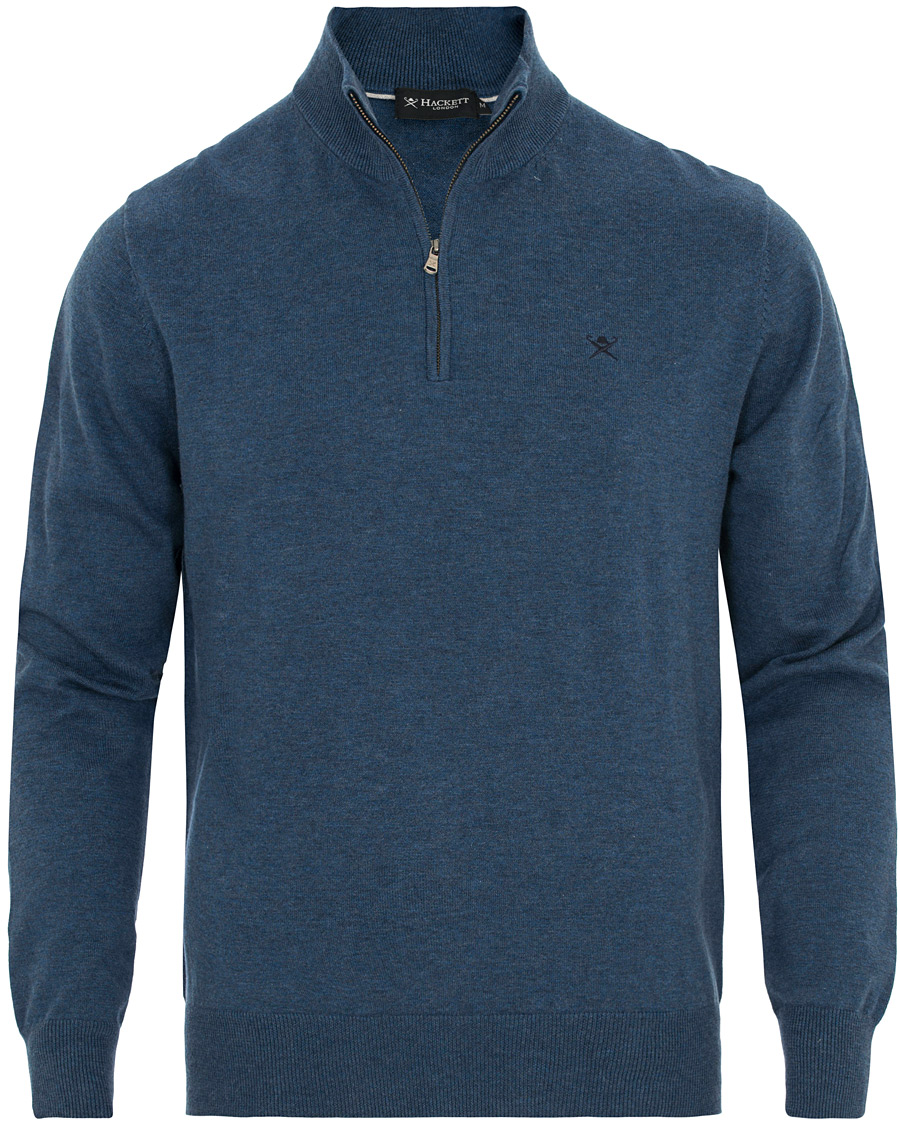 Herre | Trøjer | Hackett | Cotton/Silk Half Zip Dark Denim Blue