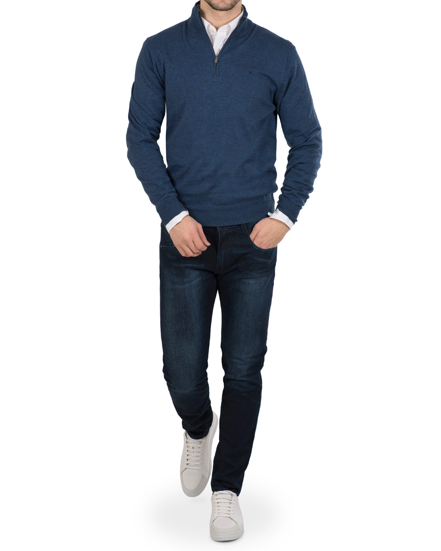 Herre | Trøjer | Hackett | Cotton/Silk Half Zip Dark Denim Blue