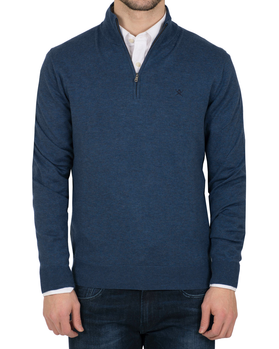 Herre | Trøjer | Hackett | Cotton/Silk Half Zip Dark Denim Blue