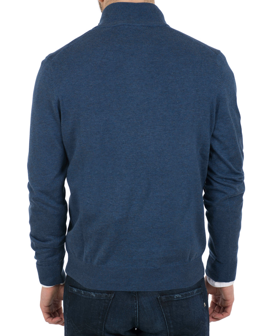 Herre | Trøjer | Hackett | Cotton/Silk Half Zip Dark Denim Blue