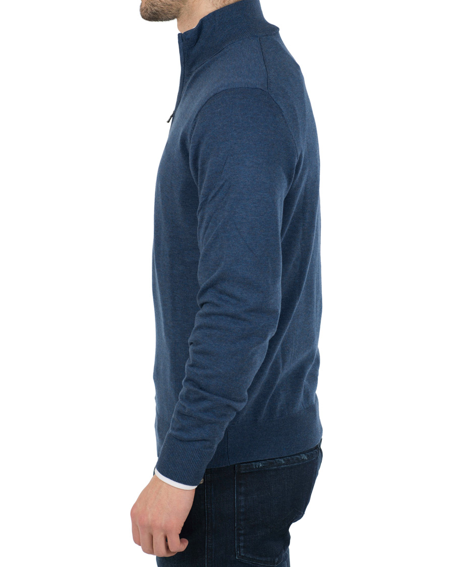 Herre | Trøjer | Hackett | Cotton/Silk Half Zip Dark Denim Blue