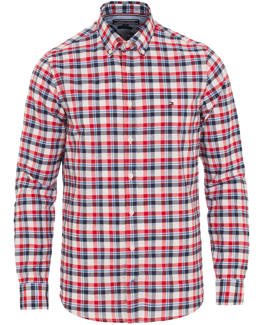 Herre | Skjorter | Tommy Hilfiger | Slim Fit Cotton/Linen Check Shirt Red/Maritime Blue