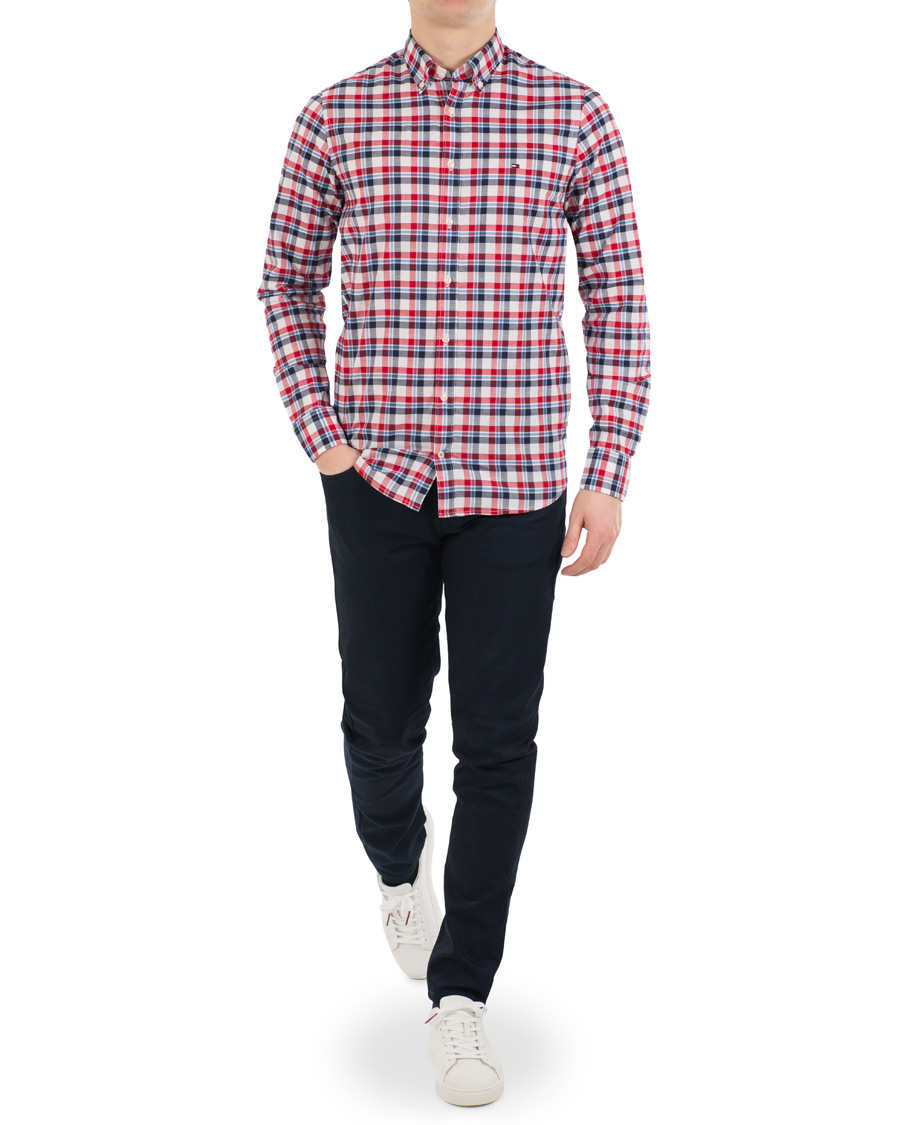 Herre | Skjorter | Tommy Hilfiger | Slim Fit Cotton/Linen Check Shirt Red/Maritime Blue