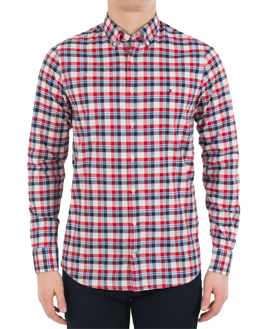 Herre | Skjorter | Tommy Hilfiger | Slim Fit Cotton/Linen Check Shirt Red/Maritime Blue