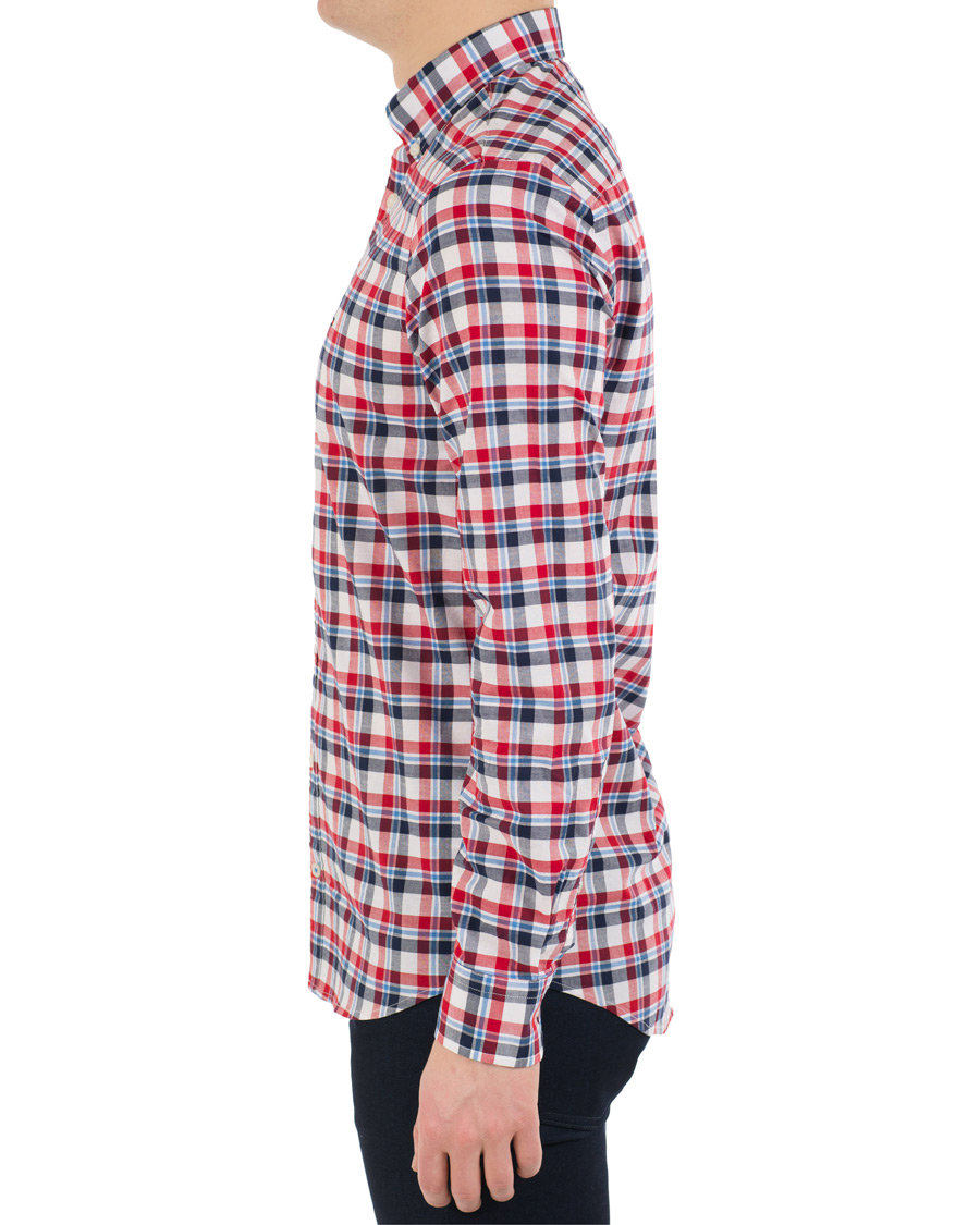 Herre | Skjorter | Tommy Hilfiger | Slim Fit Cotton/Linen Check Shirt Red/Maritime Blue