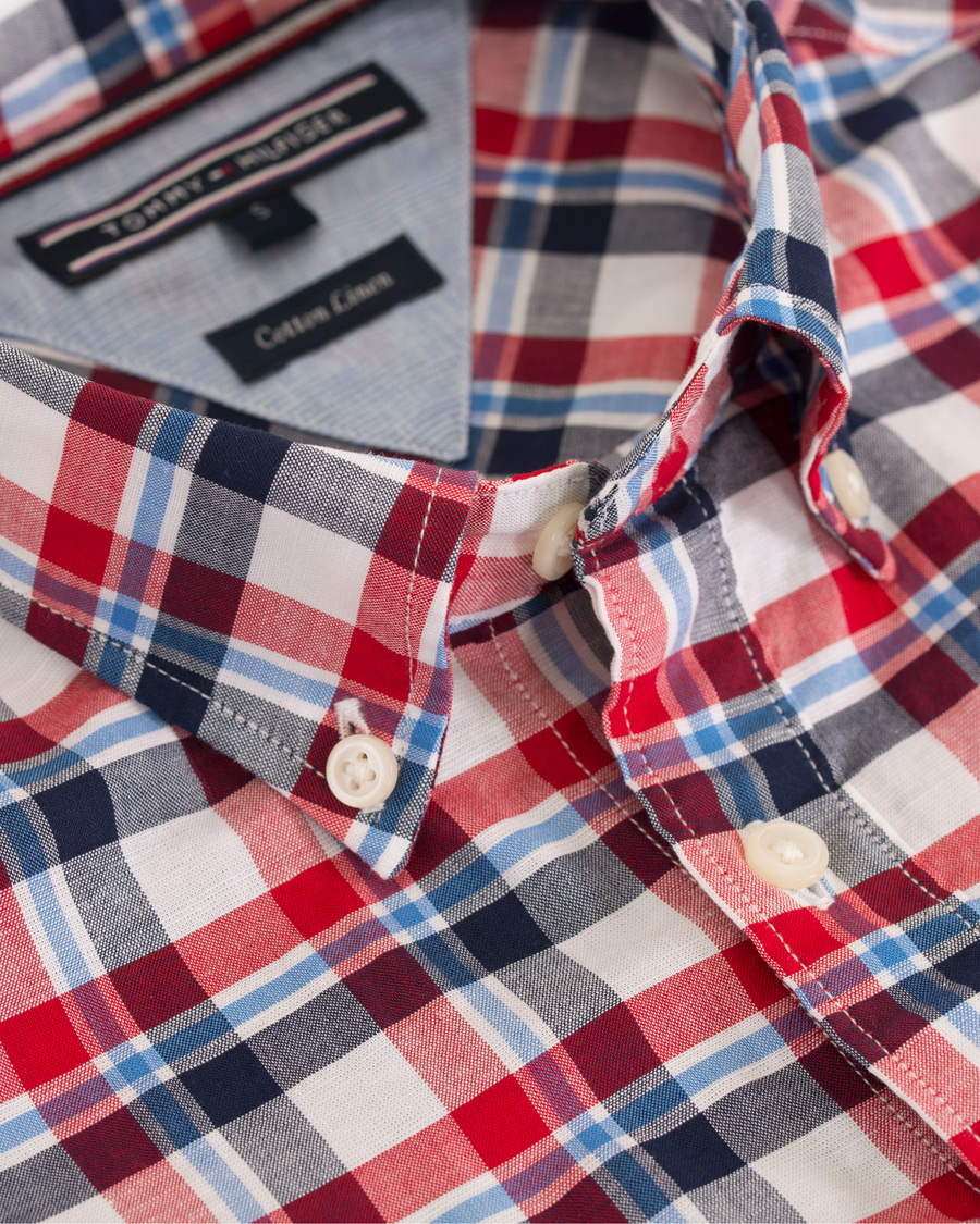 Herre | Skjorter | Tommy Hilfiger | Slim Fit Cotton/Linen Check Shirt Red/Maritime Blue