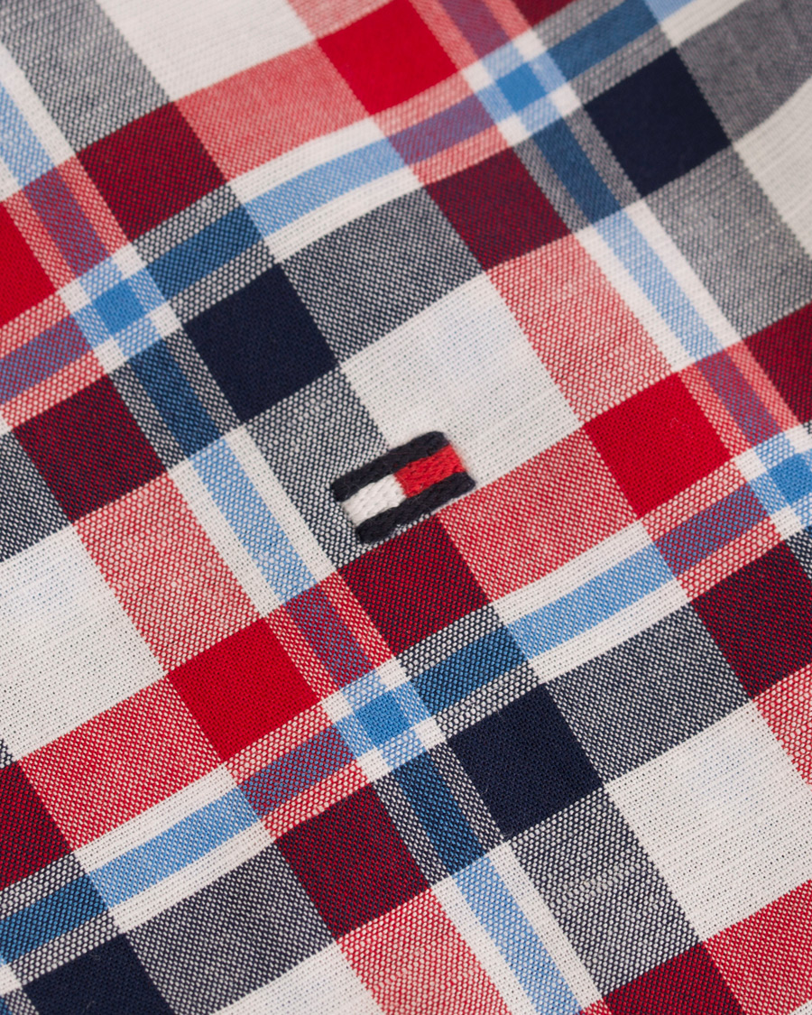 Herre | Skjorter | Tommy Hilfiger | Slim Fit Cotton/Linen Check Shirt Red/Maritime Blue