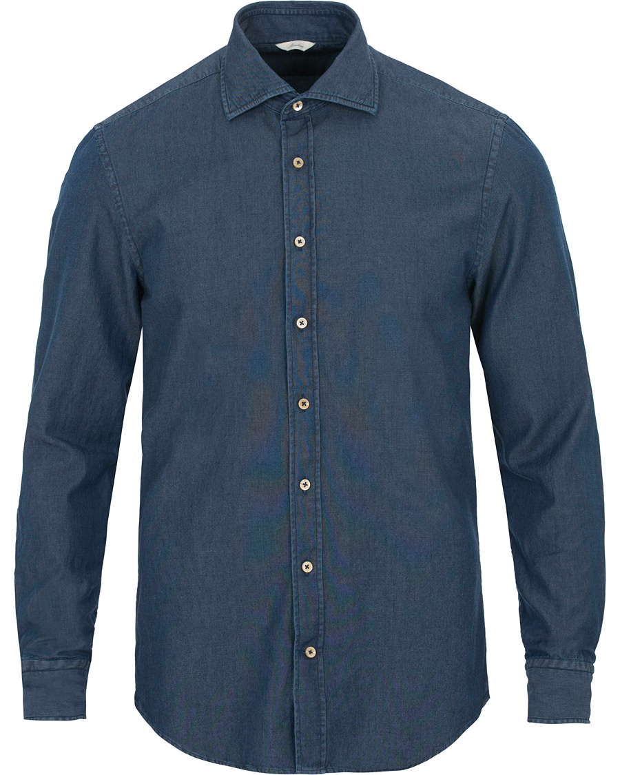 Herre | Skjorter | Stenströms | Slimline Garment Washed Shirt Dark Denim