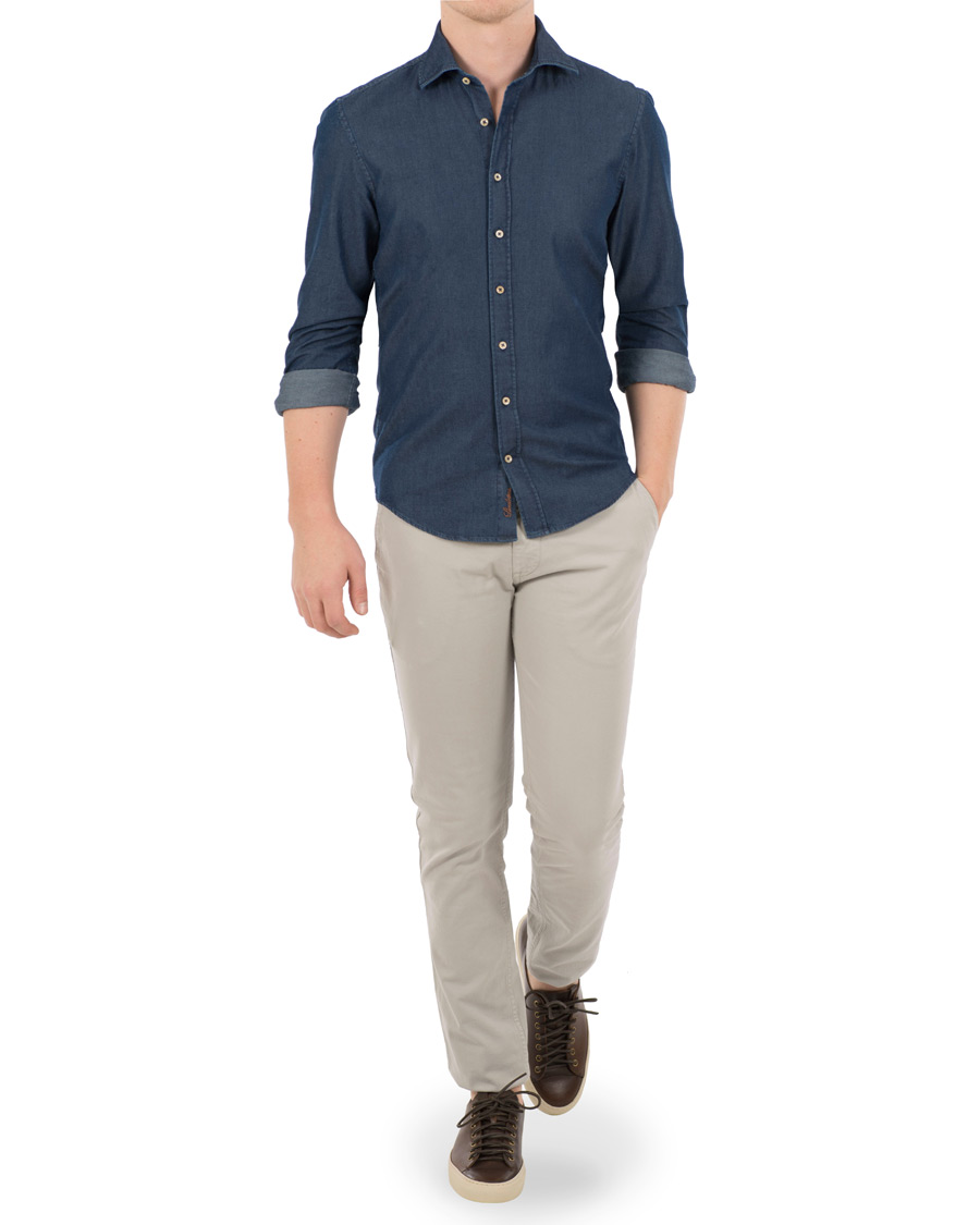 Herre | Skjorter | Stenströms | Slimline Garment Washed Shirt Dark Denim