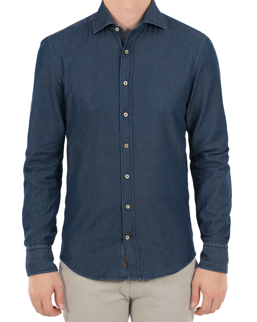 Herre | Skjorter | Stenströms | Slimline Garment Washed Shirt Dark Denim
