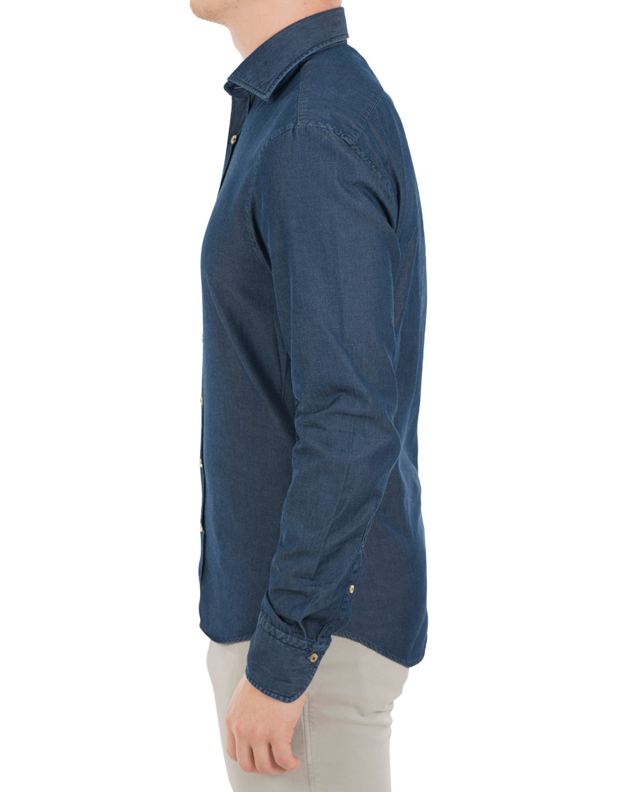 Herre | Skjorter | Stenströms | Slimline Garment Washed Shirt Dark Denim
