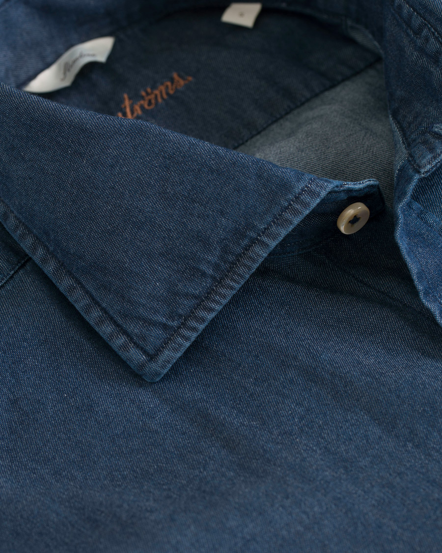 Herre | Skjorter | Stenströms | Slimline Garment Washed Shirt Dark Denim