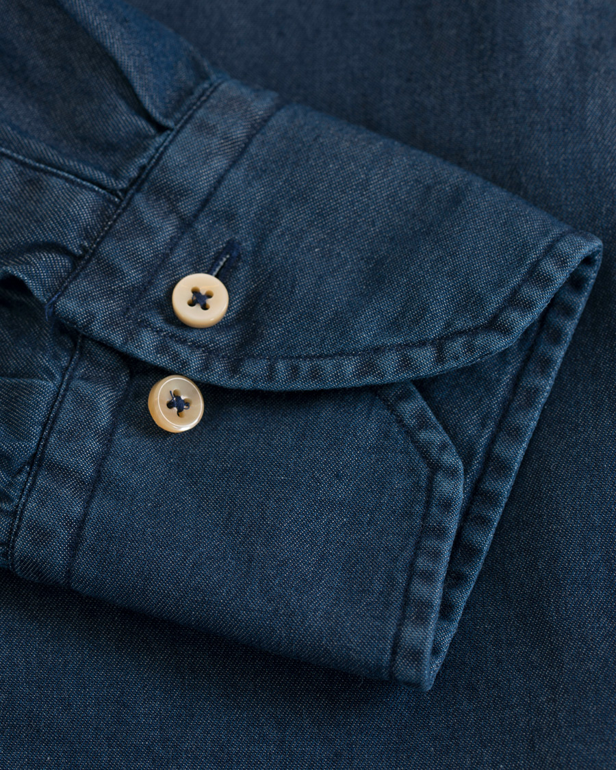 Herre | Skjorter | Stenströms | Slimline Garment Washed Shirt Dark Denim