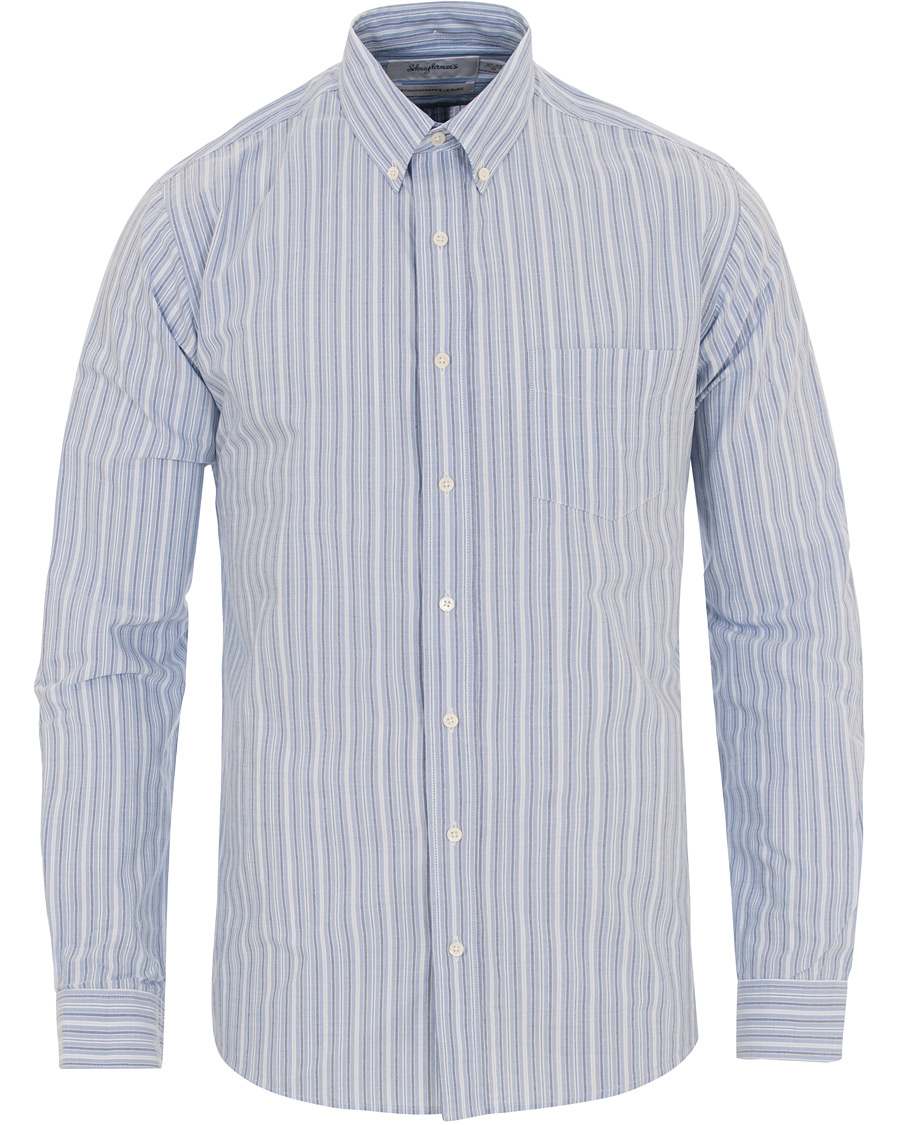 Herre | Skjorter | Schnayderman?s | Schnayderman’s Leisure Barre Faded Stripe Cotton Shirt Blue