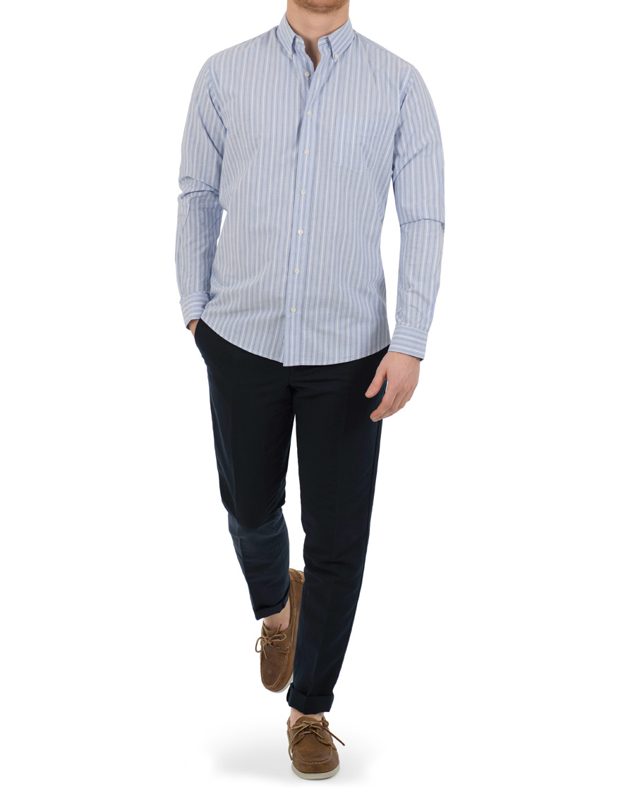 Herre | Skjorter | Schnayderman?s | Schnayderman’s Leisure Barre Faded Stripe Cotton Shirt Blue