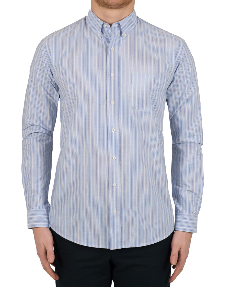 Herre | Skjorter | Schnayderman?s | Schnayderman’s Leisure Barre Faded Stripe Cotton Shirt Blue