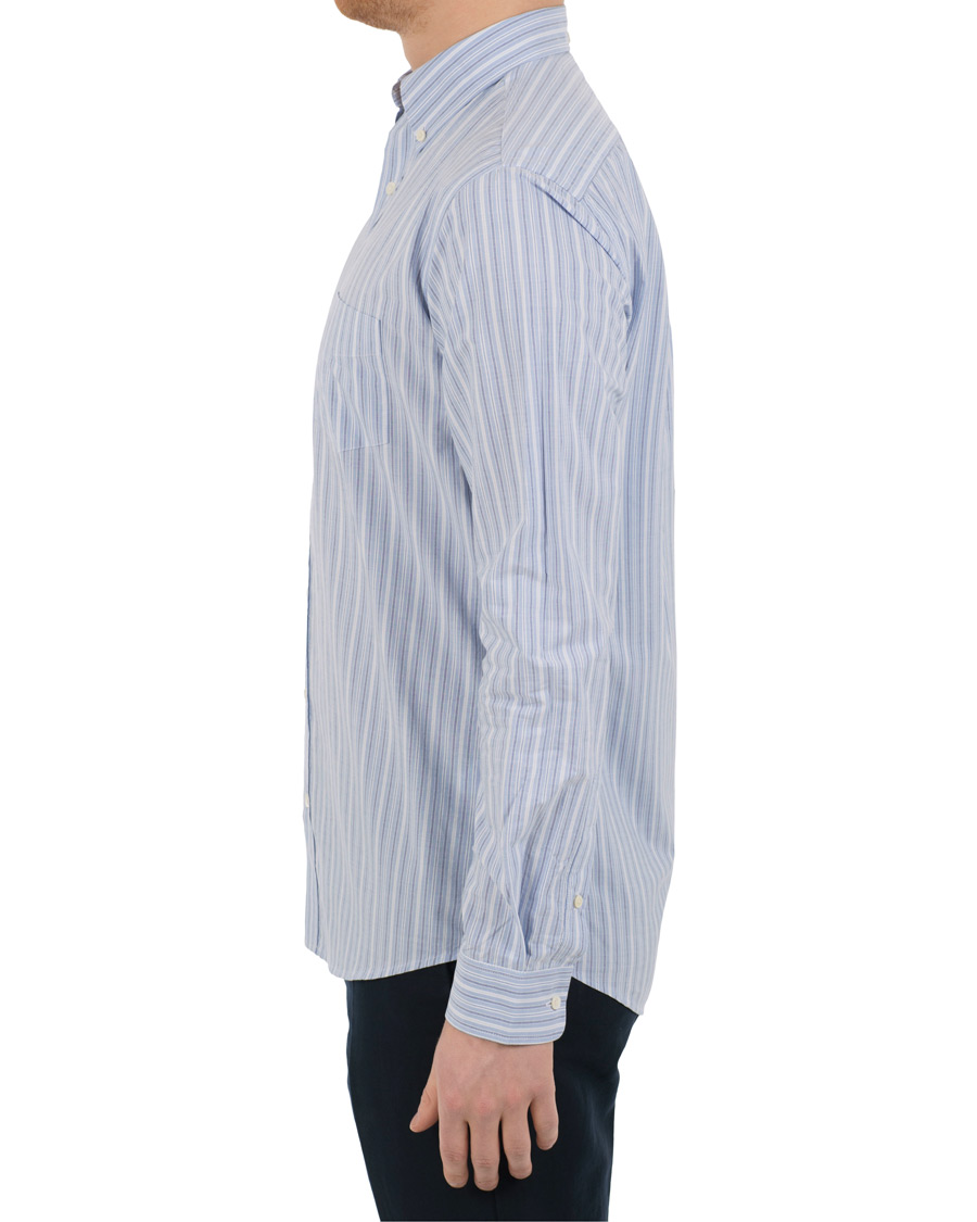 Herre | Skjorter | Schnayderman?s | Schnayderman’s Leisure Barre Faded Stripe Cotton Shirt Blue
