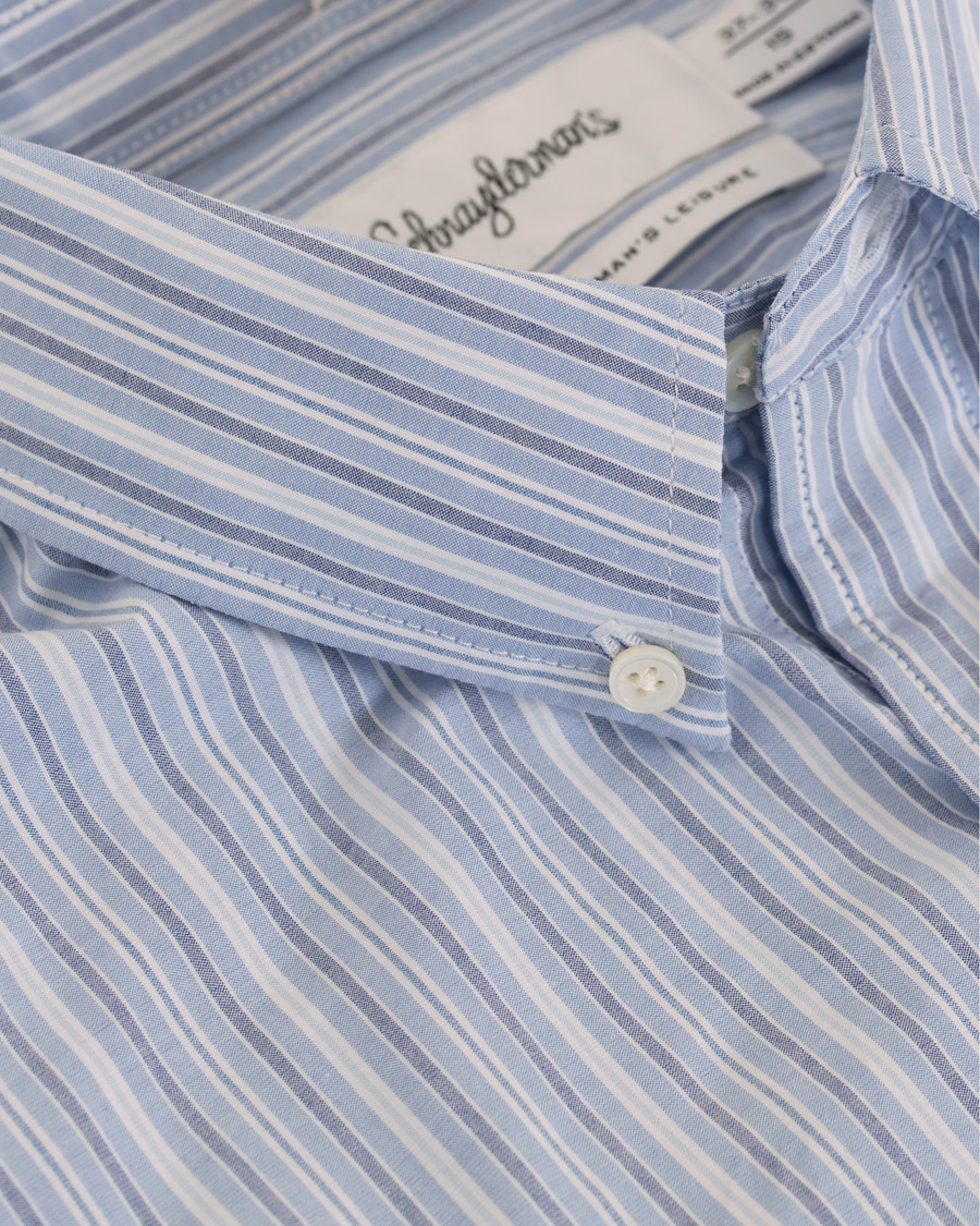 Herre | Skjorter | Schnayderman?s | Schnayderman’s Leisure Barre Faded Stripe Cotton Shirt Blue