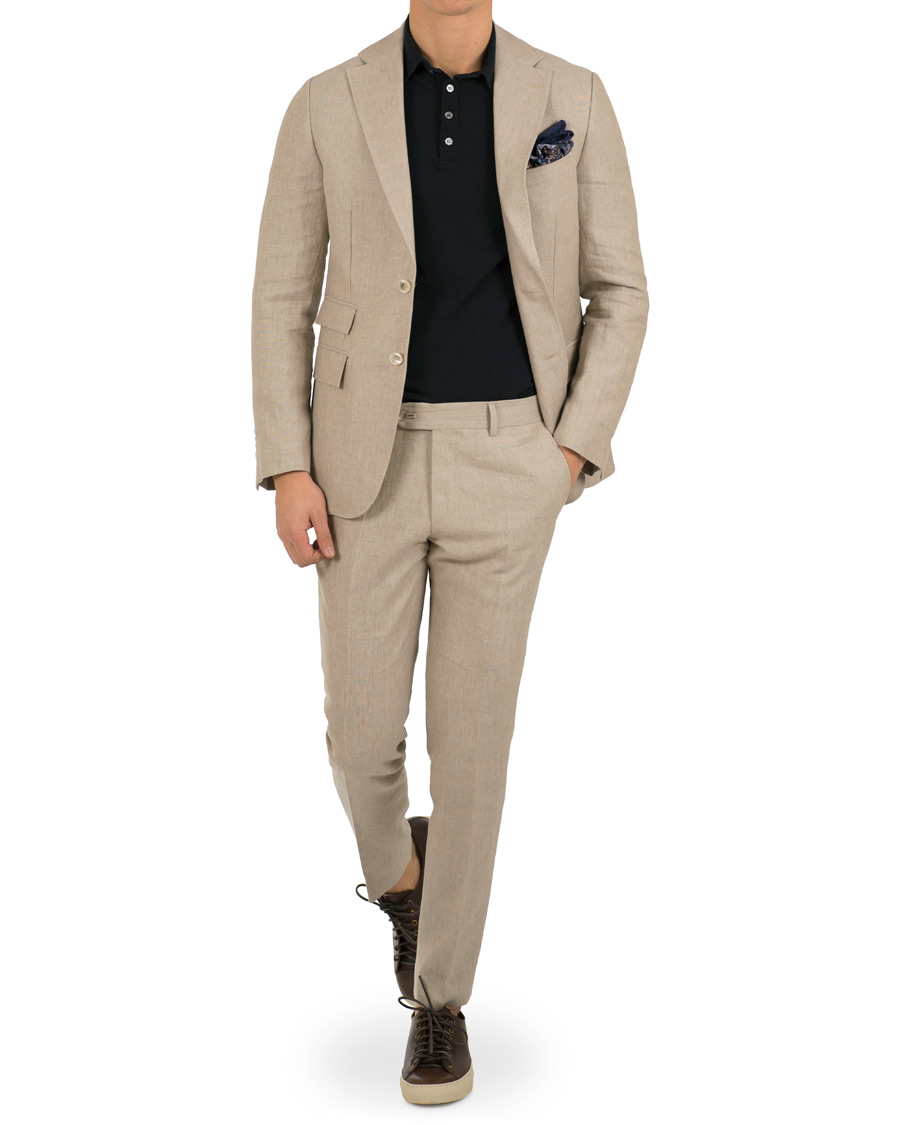 Herre | Bukser | Morris Heritage | Fred Oxford Linen/Cotton Trousers Beige