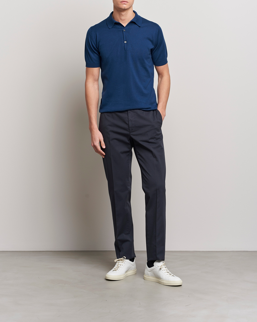 Herre | Polotrøjer | John Smedley | Adrian Slim Fit Sea Island Polo Indigo