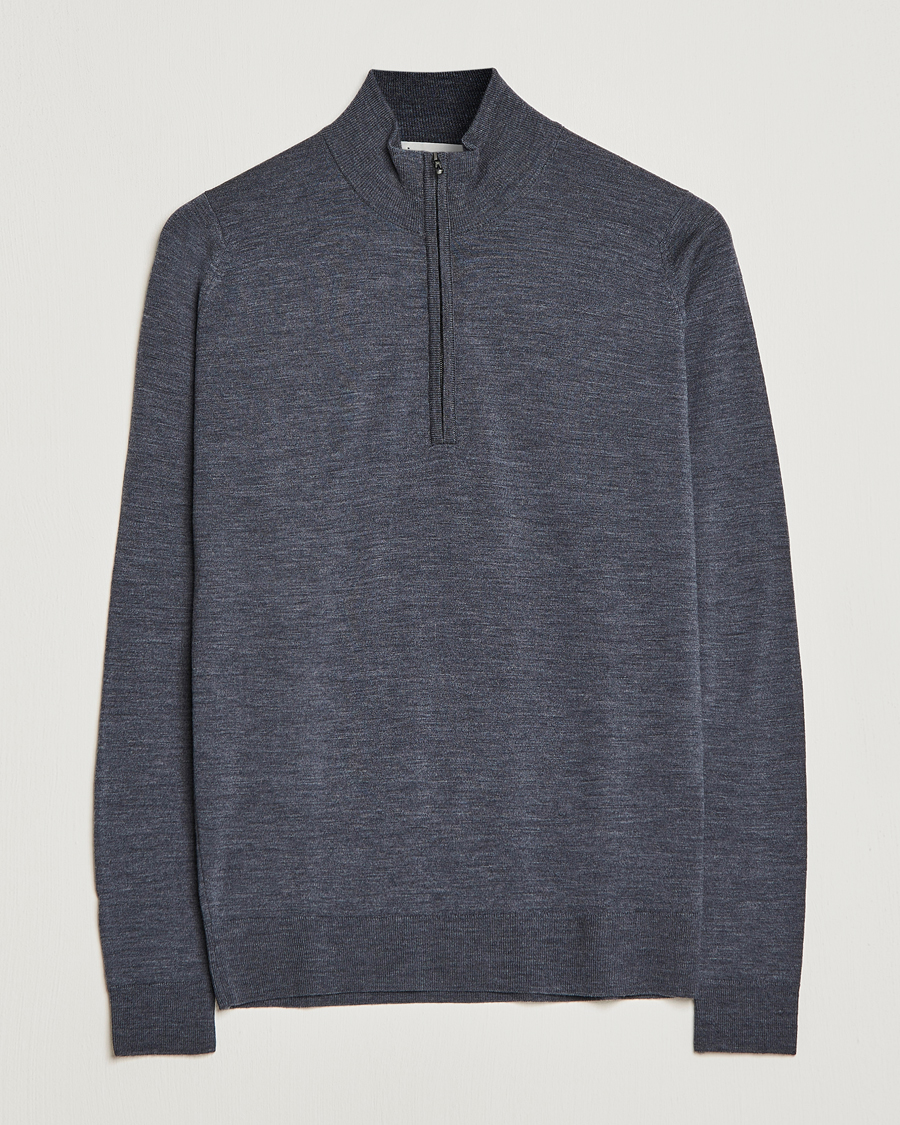 Herre | Trøjer | John Smedley | Barrow Extra Fine Merino Half Zip Charcoal