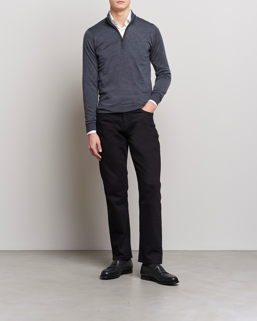 Herre | Trøjer | John Smedley | Barrow Extra Fine Merino Half Zip Charcoal